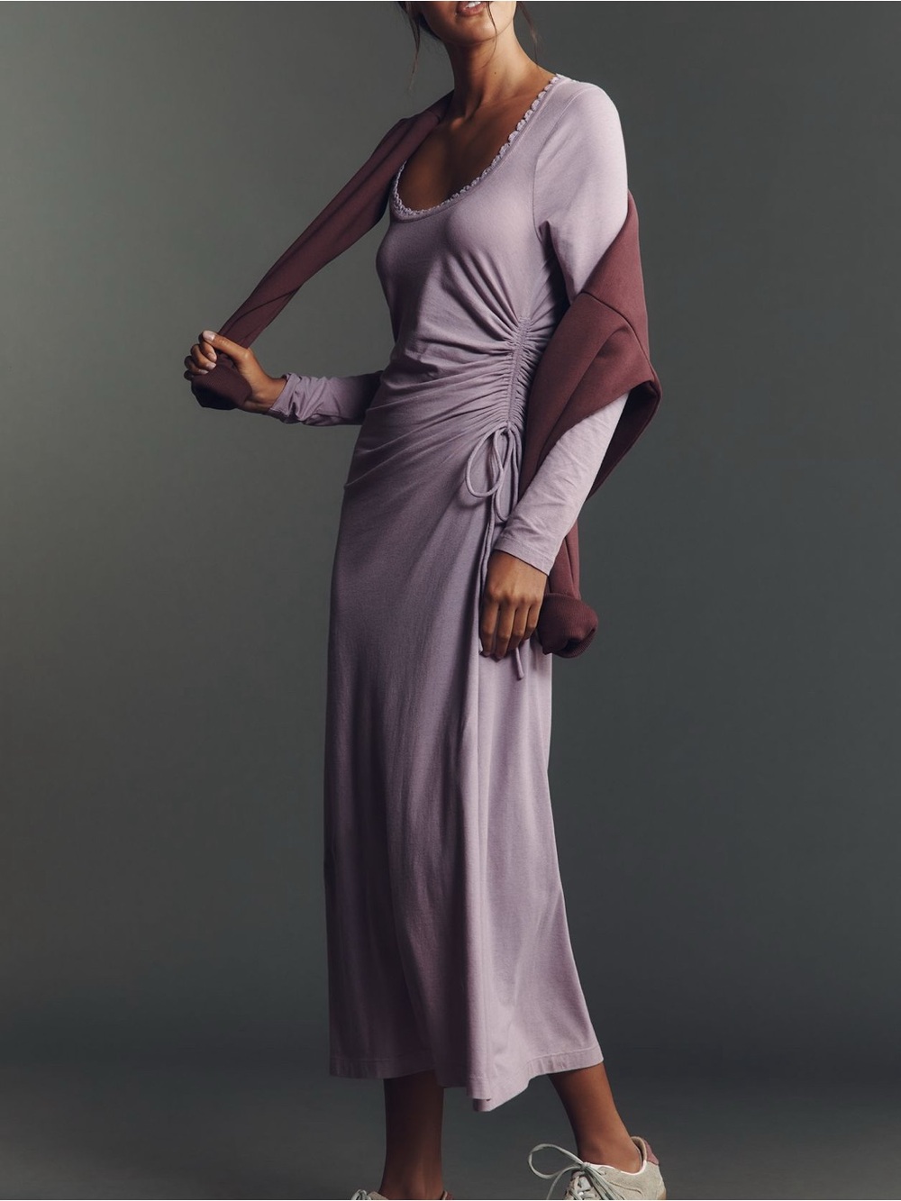 Daily Practice Long-Sleeve Side-Slit Column
Midi Dress